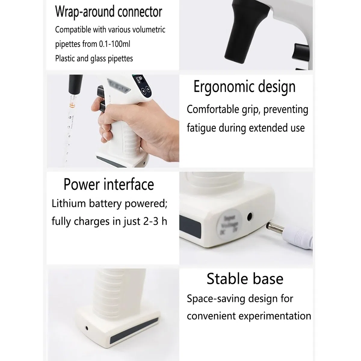 MObyat Pipettatore Elettronico, Pipettatore Elettrico con 3 Pipette, Due modalità di Drenaggio, 6 velocità di Aspirazione, Display LCD, Impugnatura Comoda, capacità 0,1-100 Ml, per La Manipolazione