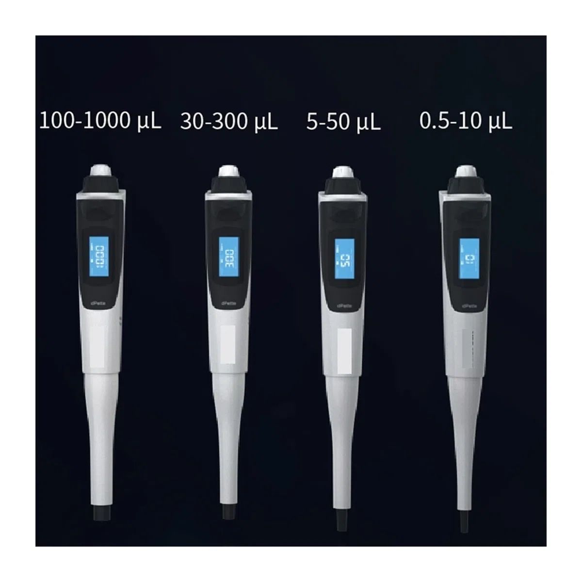 Pipetta elettronica 0.5-10ul/5-50ul/30-300ul/100-1000ul, volume regolabile, micropipetta da laboratorio per laboratorio, ricerca scientifica