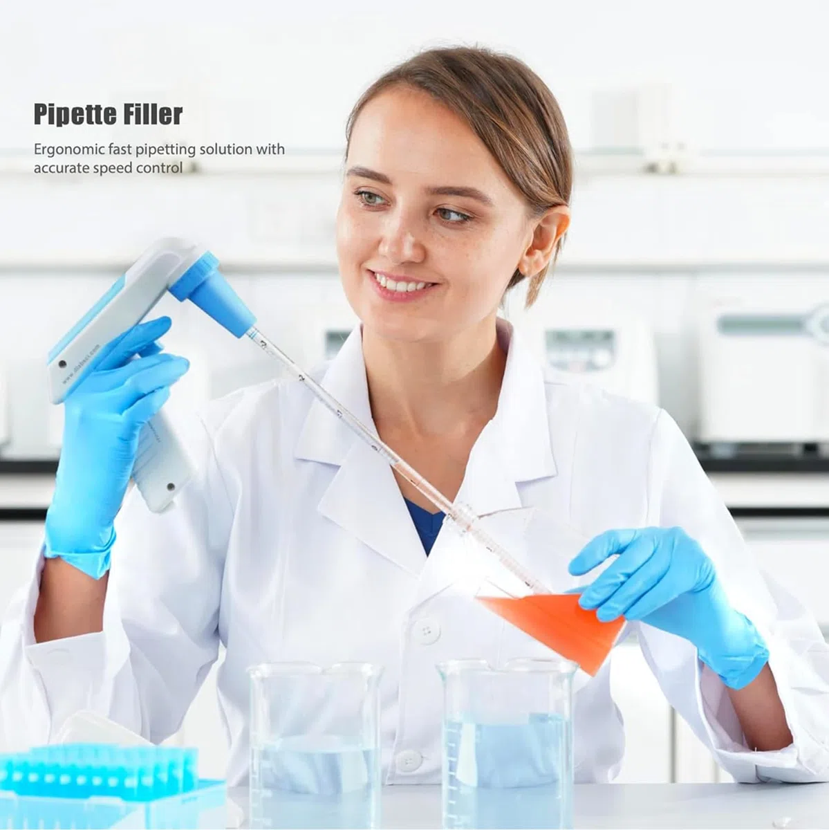 Regolatore elettrico per pipette, portatile, 0,1-100 ml con display, velocità di aspirazione 25 ml < 7s, 2 modalità di scarico, 6 impostazioni di velocità per laboratori di ricerca chimica