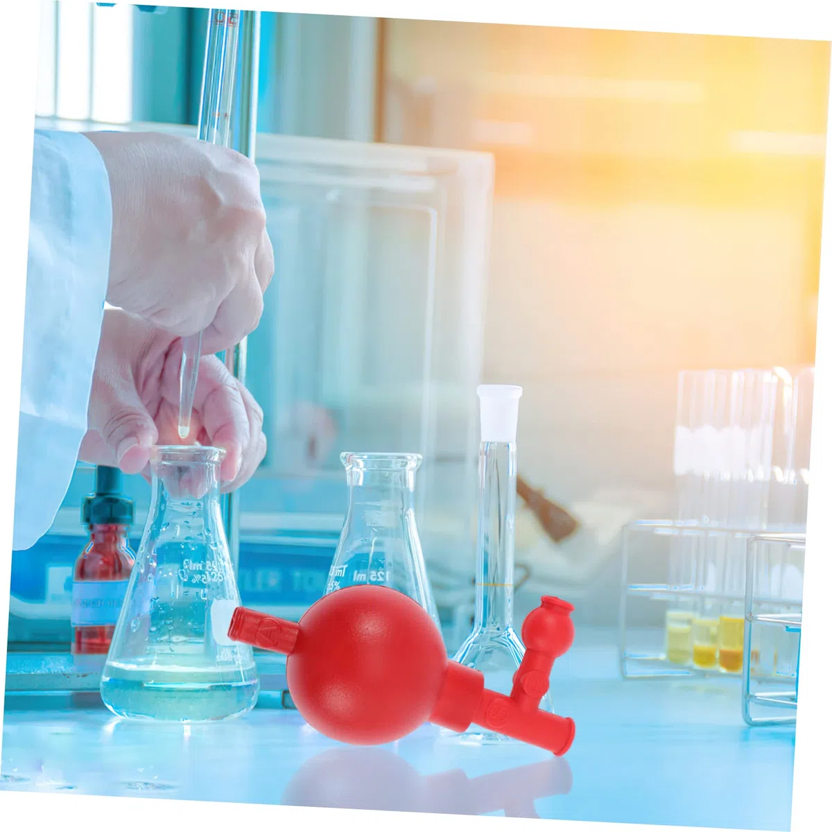 4 Pezzi Sfera Di Aspirazione Quantitativa Cannucce Pipetta Quantitativa Riempitore Di Pipette a 3 Valvole Bulbo Per Pipette Da Laboratorio Rosso Gomma Da Cancellare