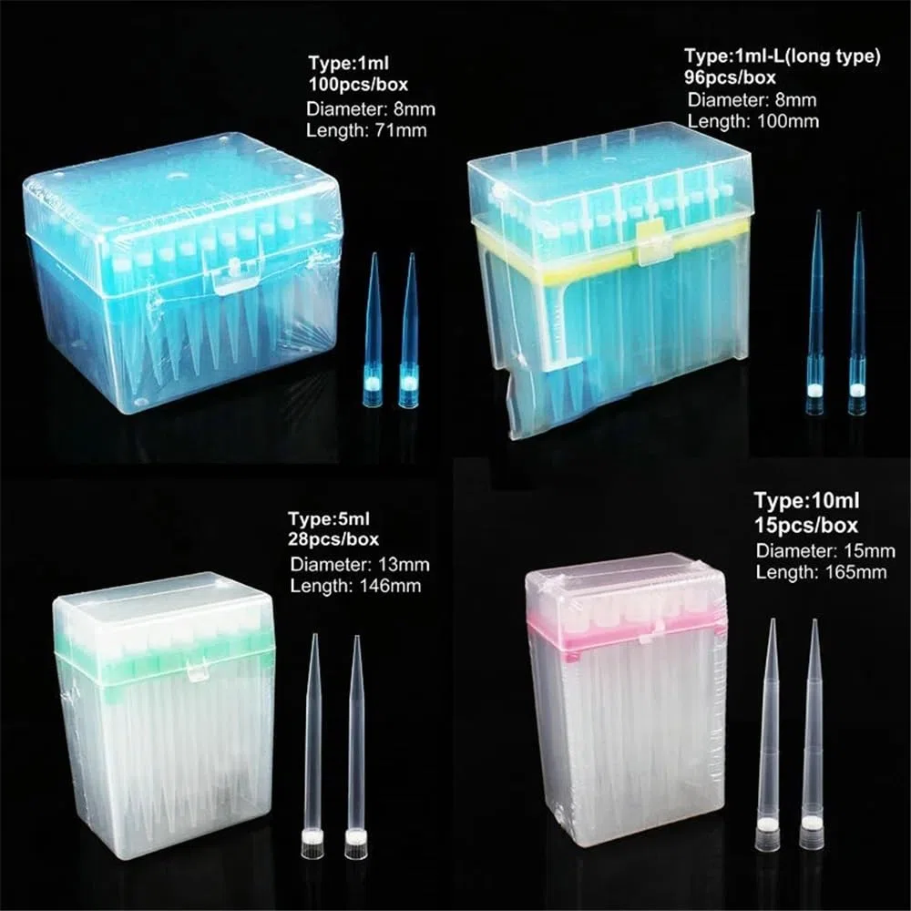 1 set di puntali for pipette in plastica da laboratorio da 10 ul/10 ul-L/20 ul/50 ul/100 ul/200 ul/300 ul/1 ml/5 ml/10 ml con puntali for pipette(200ul tips and box)