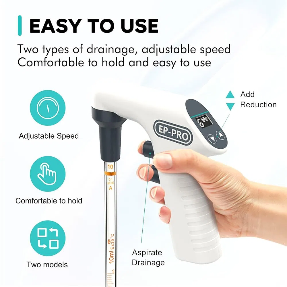 Regolatore elettrico per pipette da laboratorio, 0,1-100 ml, con supporto e filtro, due modalità di drenaggio, per trasferimento e erogazione di liquidi