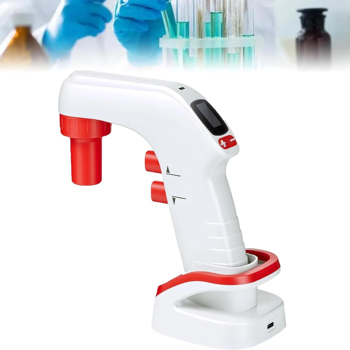Pipettatori elettronici da laboratorio, regolatore elettrico per pipette con supporto in piedi e display LCD, 2 modalità di drenaggio e 6 livelli di velocità regolabile/gamma di capacità 0,1-100 ml