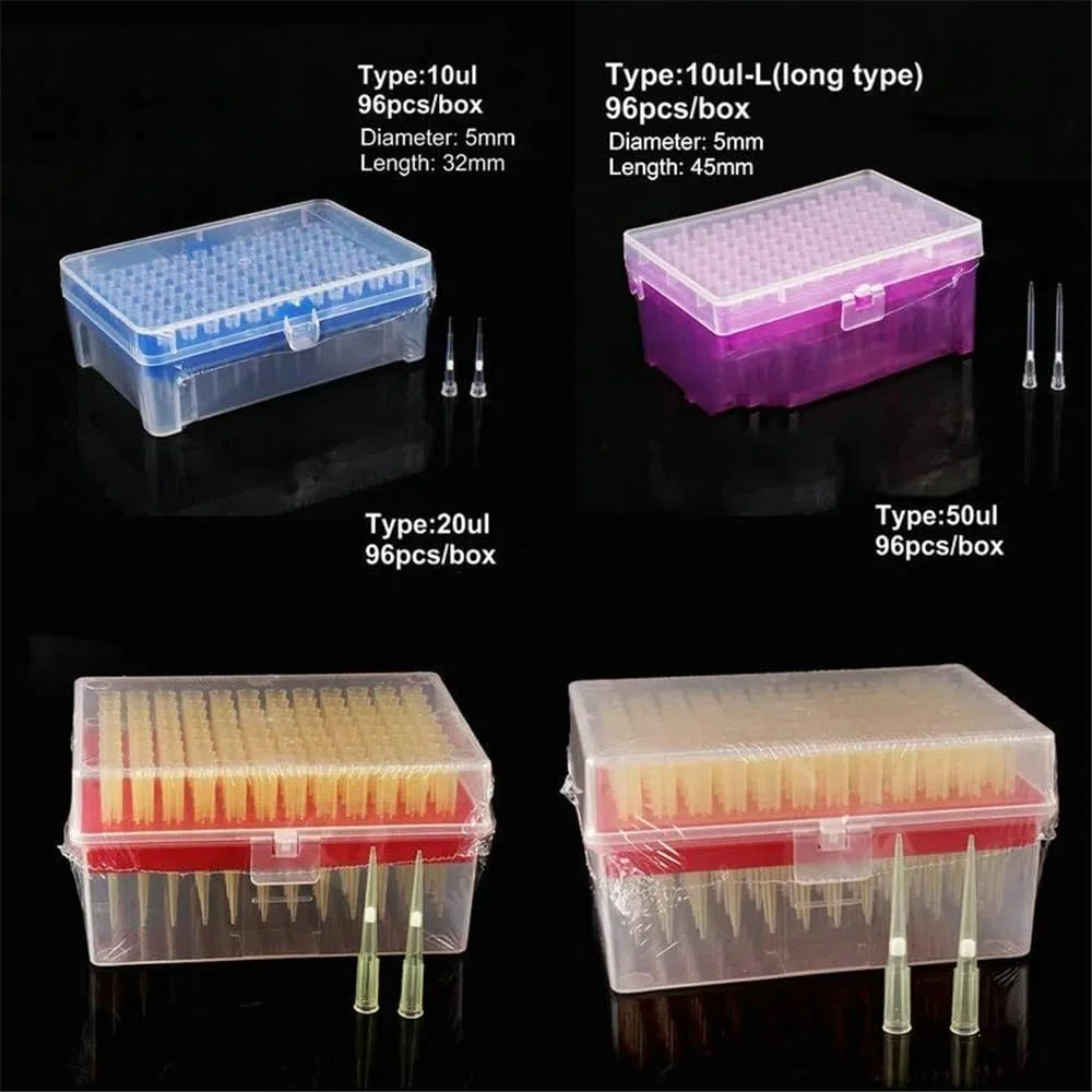 1 set di puntali for pipette in plastica da laboratorio da 10 ul/10 ul-L/20 ul/50 ul/100 ul/200 ul/300 ul/1 ml/5 ml/10 ml con puntali for pipette(200ul tips and box)
